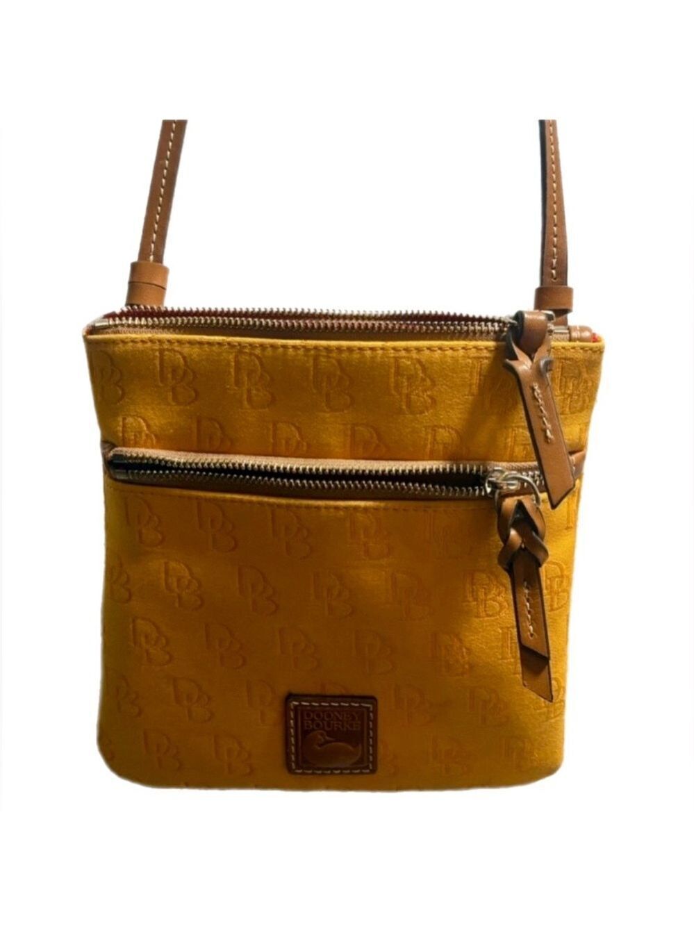 Dooney & Bourke DB Signature Yellow Crossbody Bag Y2K Monogram Zip North South